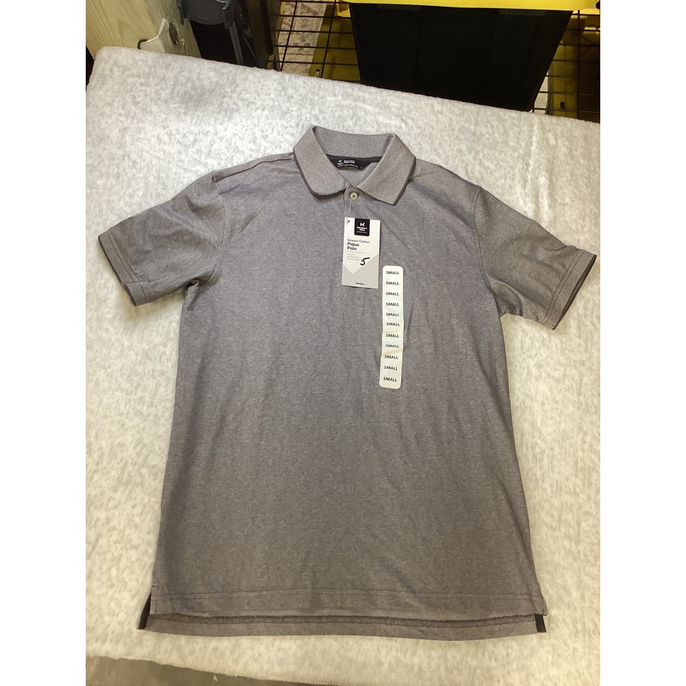 Members Mark Mens Stretch Cotton Pique‎ Polo Shirt Charcoal Grey Heather Sm NWT